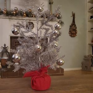 SOLD! Silver Christmas tree with ornaments